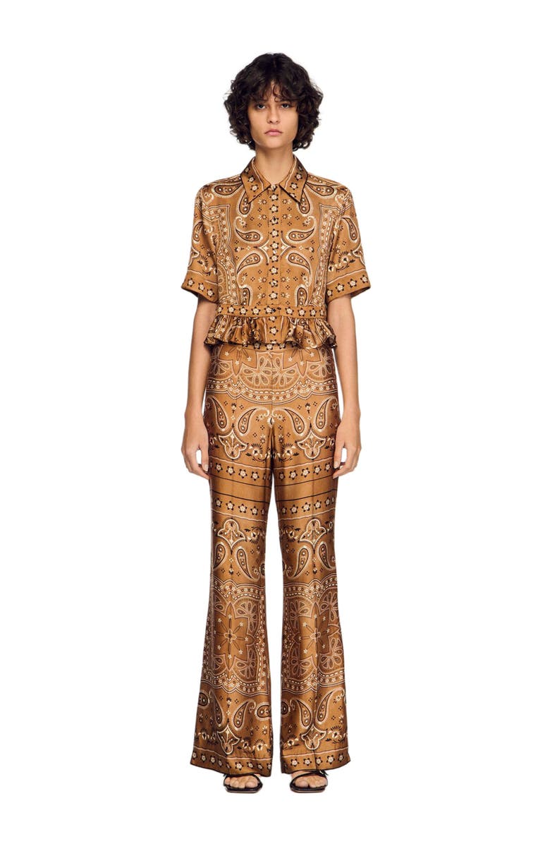 SANDRO Bandana print cropped shirt, Alternate, color, Brown / Black