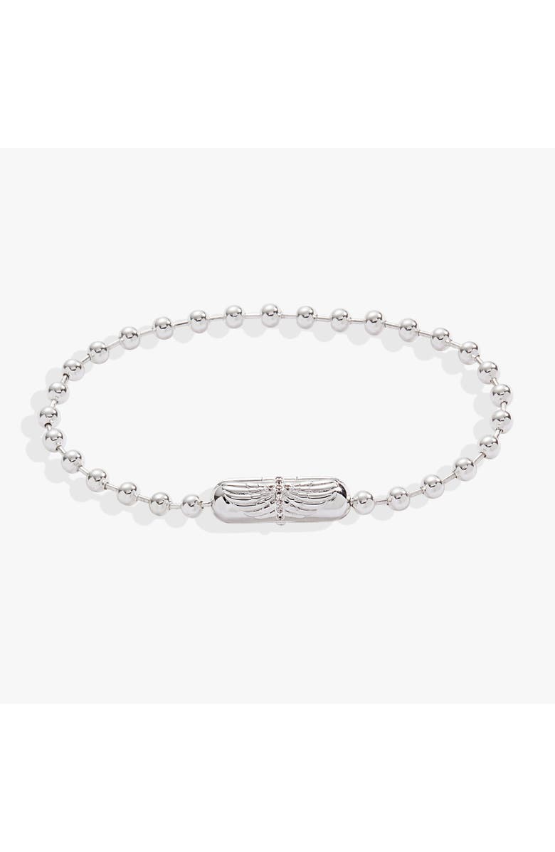 Alex and Ani Ball Chain Barrel Closure Bracelet with Wings, Alternate, color, Silver