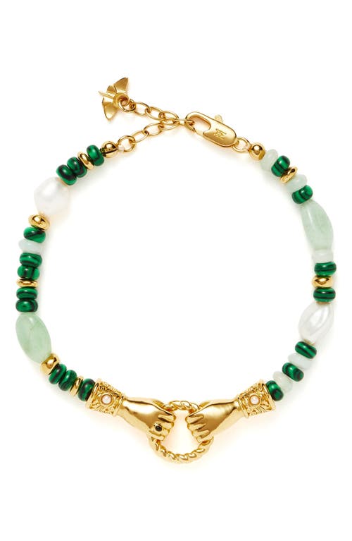 Missoma Harris Reed In Good Hands Beaded Gemstone Bracelet 18ct Gold Plated/multi Green Gemstone & Pearl Gol In Gold