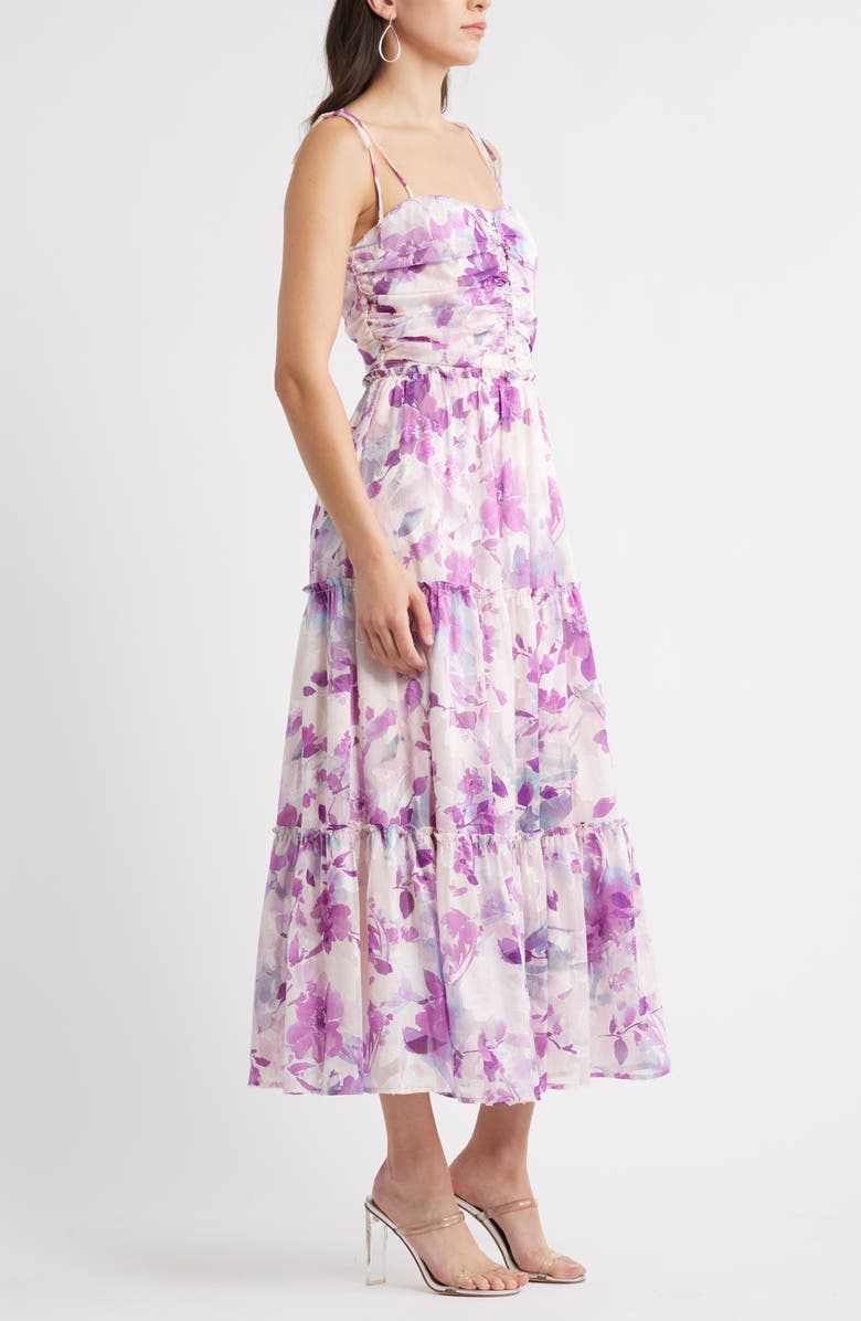 Chelsea28 Ruched Metallic Maxi Dress, Alternate, color, Pastel Watercolor Floral