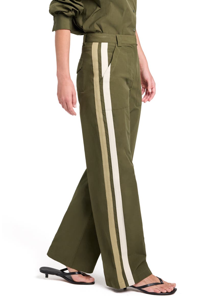 Isabelle Side Stripe Cotton Pants, Alternate, color, MILITARY