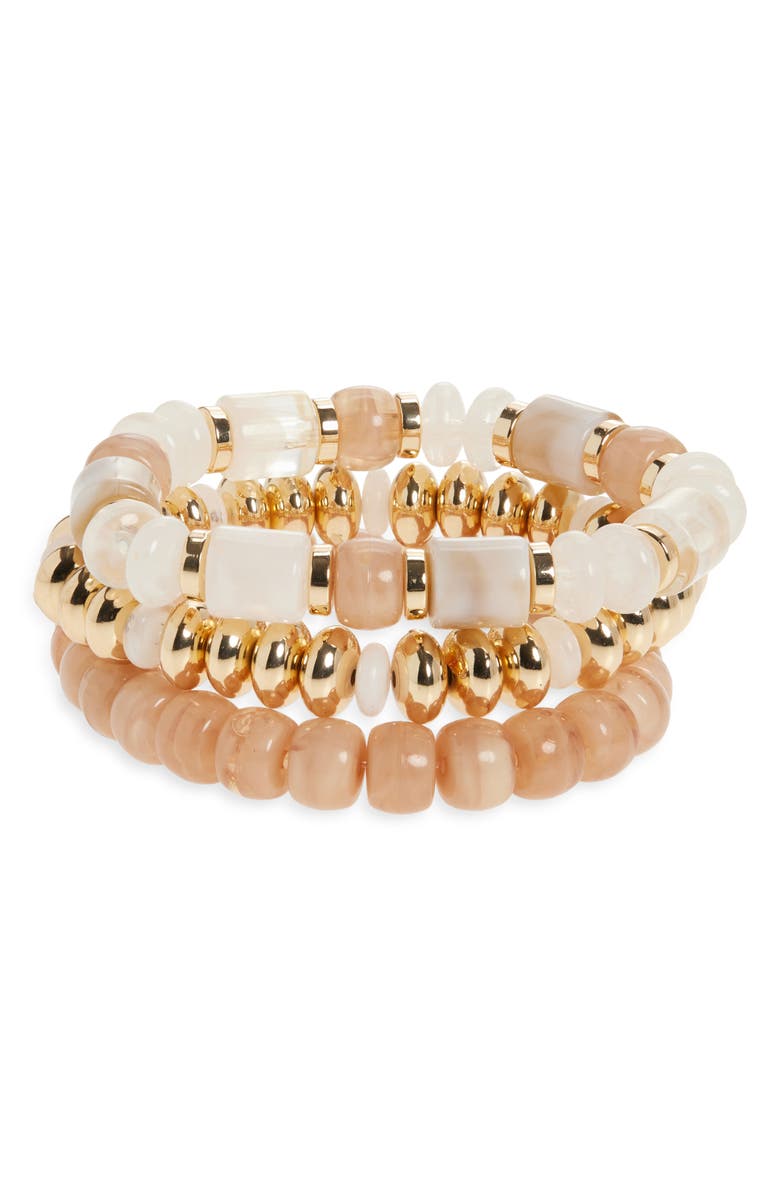 NORDSTROM RACK 3-Pack Assorted Beaded Bracelet Set, Main, color, White Multi- Gold