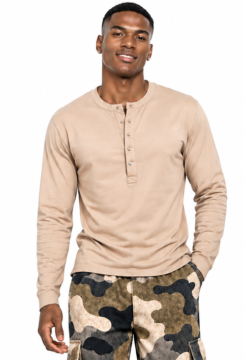Long Sleeve Henley Button Up T-Shirt