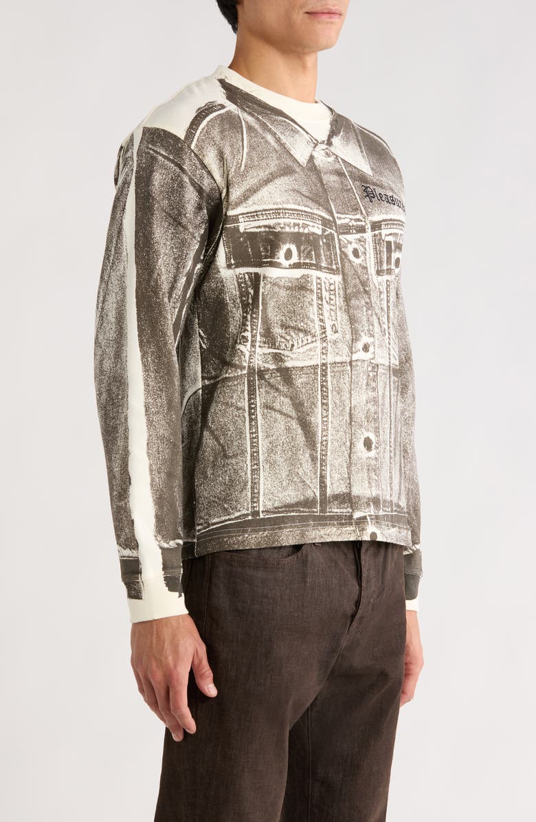 PLEASURES Trucker Trompe l'Oeil Print Heavyweight Long Sleeve Graphic T-Shirt, Alternate, color, Bone