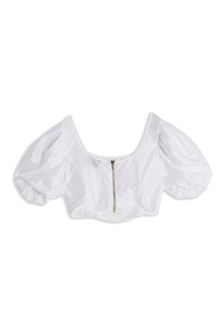 Taffeta Puff Sleeve Corset Blouse, Alternate, color, IVORY