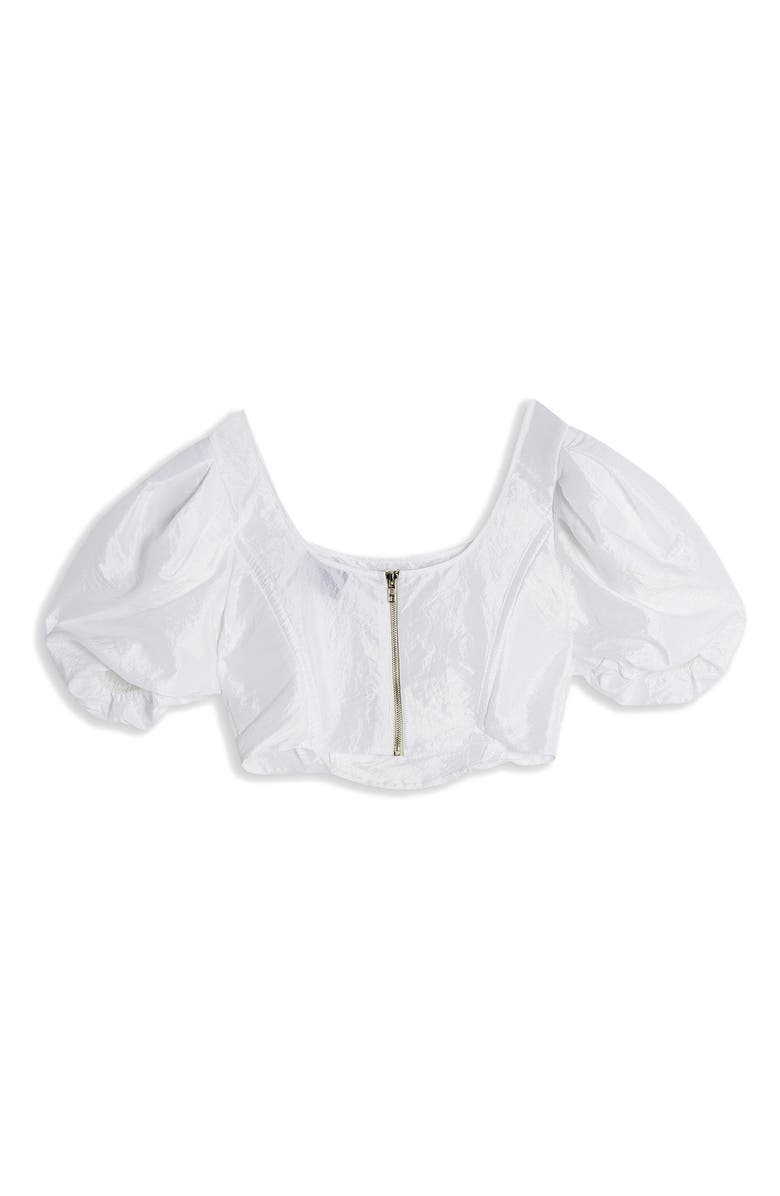 Topshop Taffeta Puff Sleeve Corset Blouse, Alternate, color, 