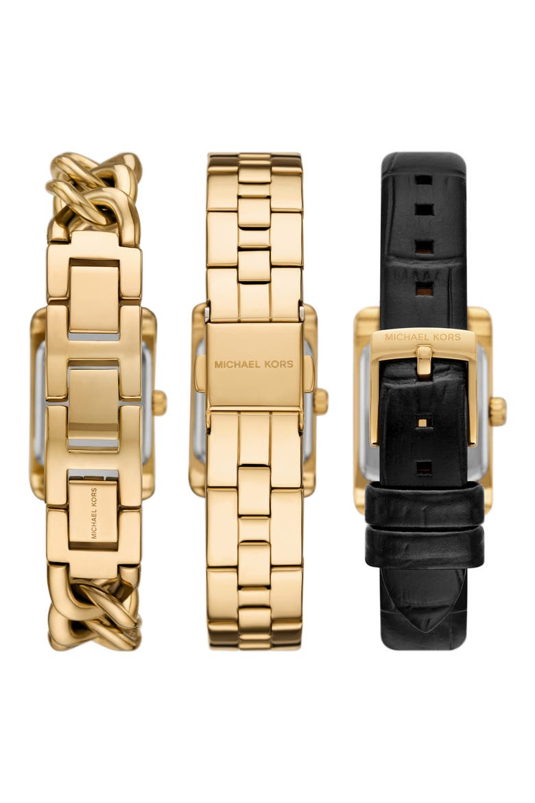 Monroe Rectangular Bracelet Watch and Interchangeable Straps Set, Alternate, color, GOLD