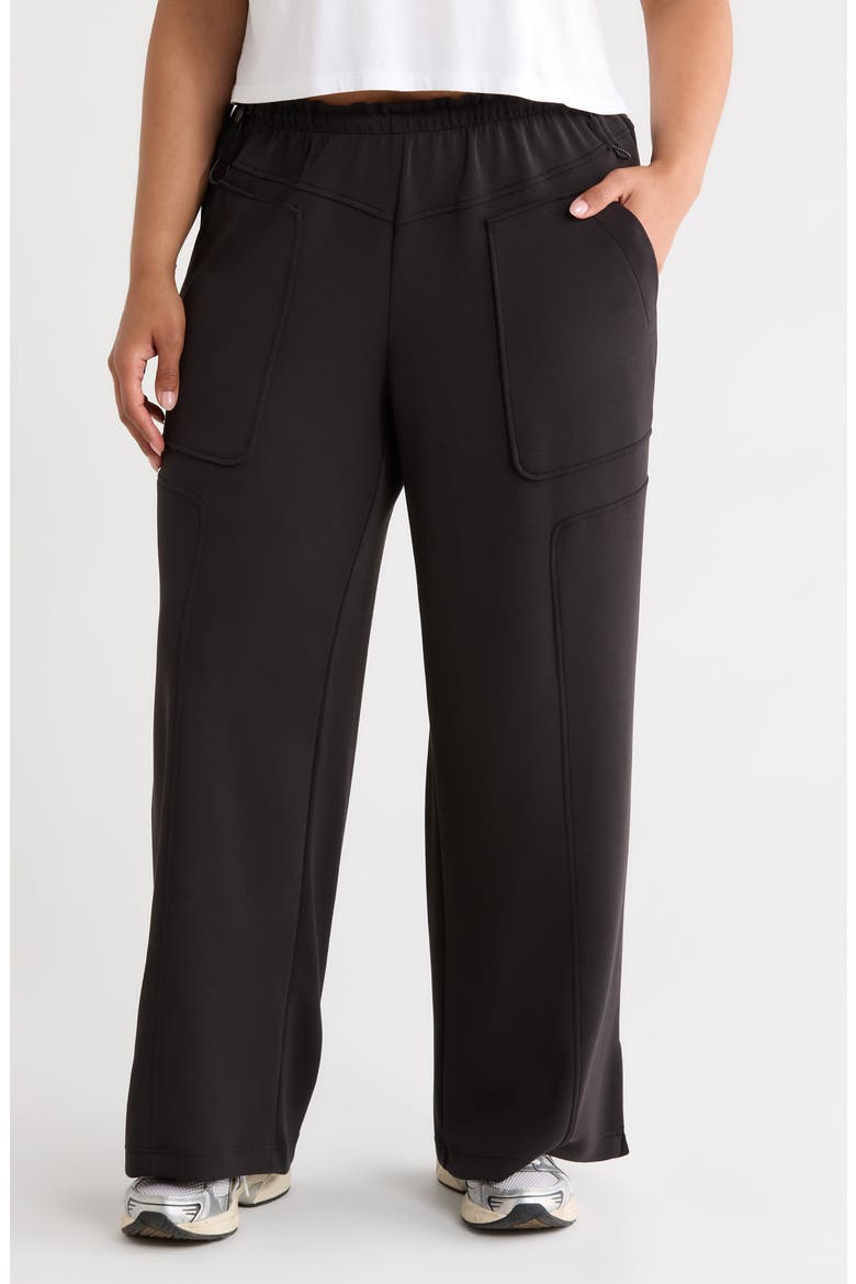 Yoke Detail Wide Leg Scuba Pants, Main, color, BLACK