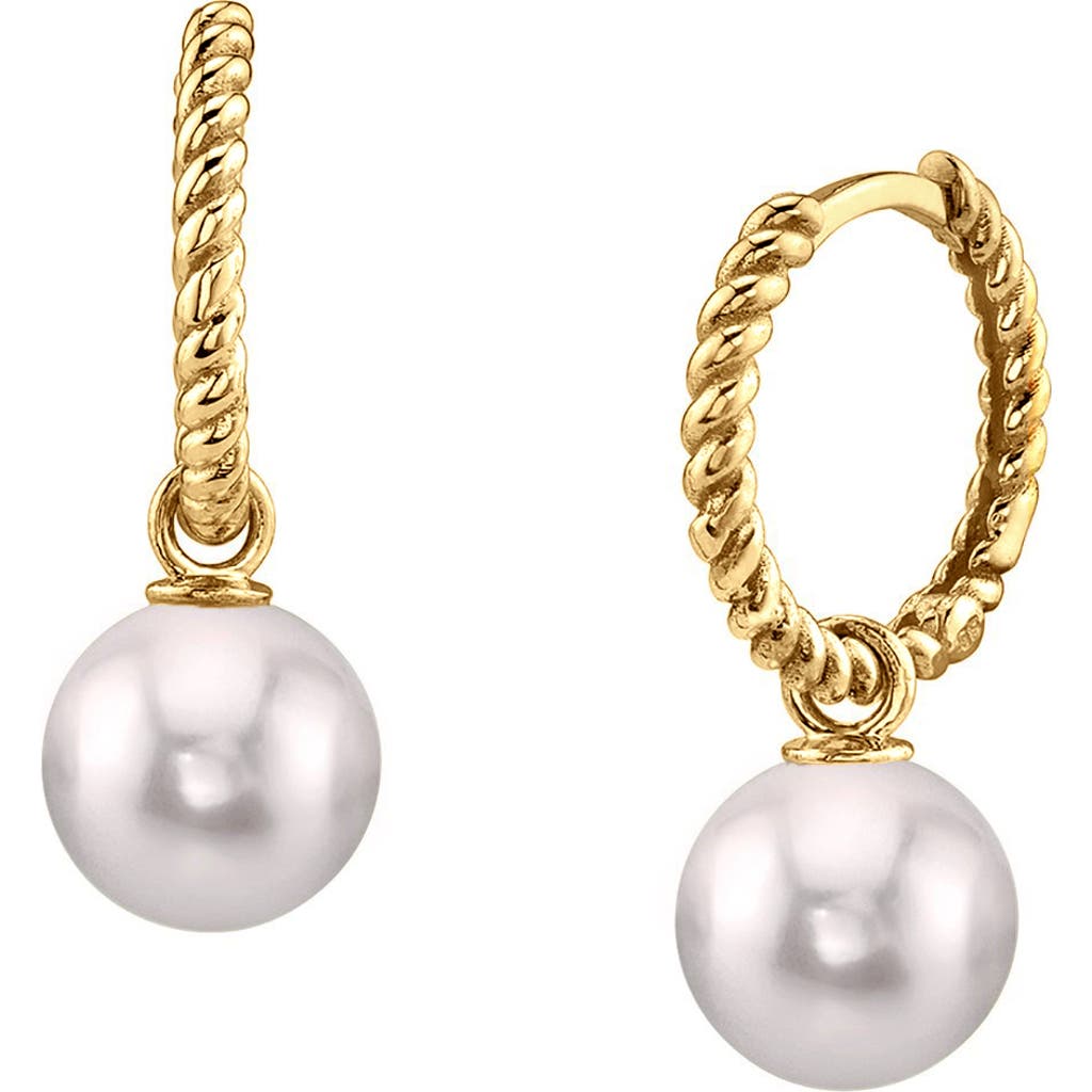 The Pearl Source Japanese Akoya Pearl Hoop Via Earrings in Yellow Gold at Nordstrom