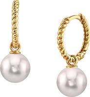 The Pearl Source Japanese Akoya Pearl Hoop Via Earrings