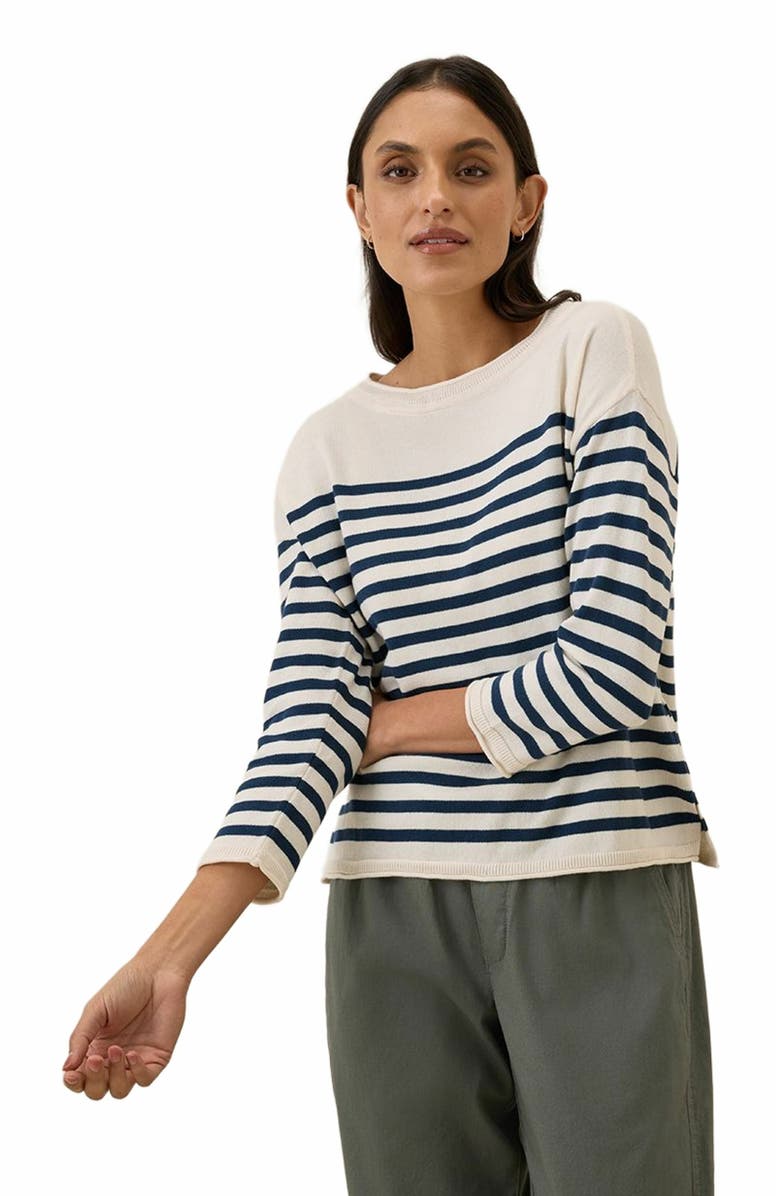 Pact Organic Cotton Classic Fine Knit Wide Neck Sweater, Main, color, Navy Laguna Stripe