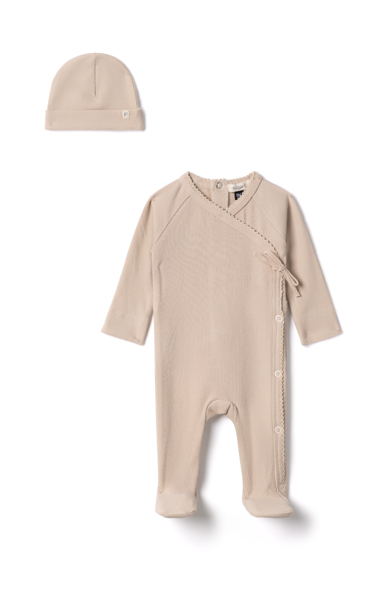Fragile Ribbed Romper with Hat, Main, color, Sand