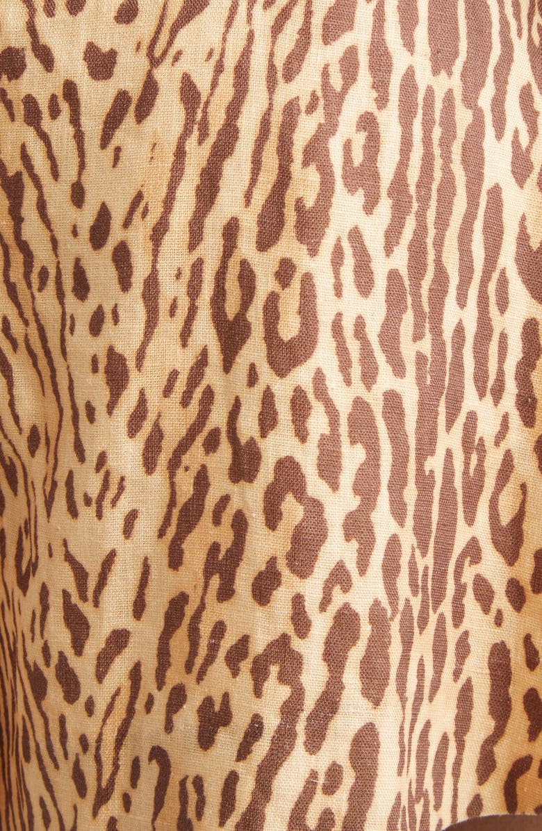 Zimmermann Cascadian Belted Linen Halter Romper, Alternate, color, Tan Leopard