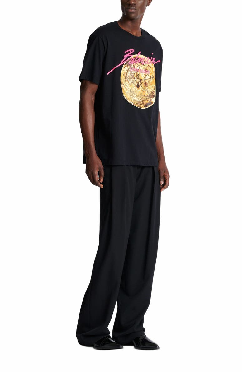 Balmain Printed Balmain Universe Logo And Planet T-Shirt, Alternate, color, Black