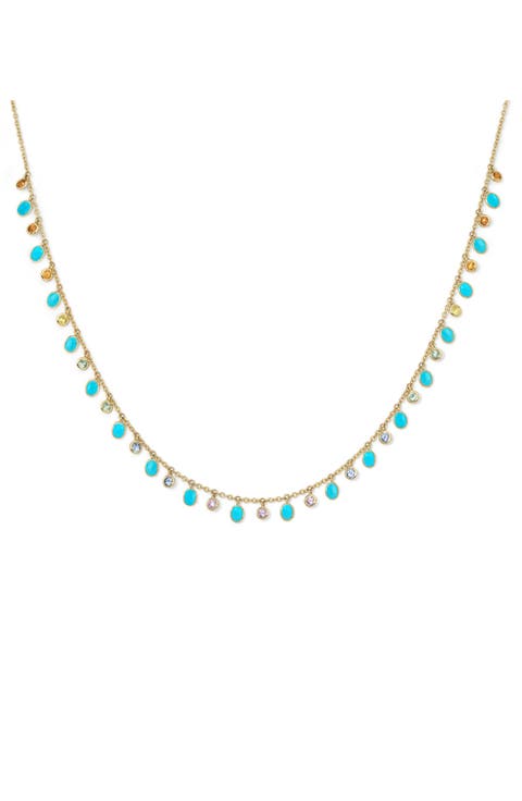 14k Gold Turquoise & Sapphire Shaker Necklace