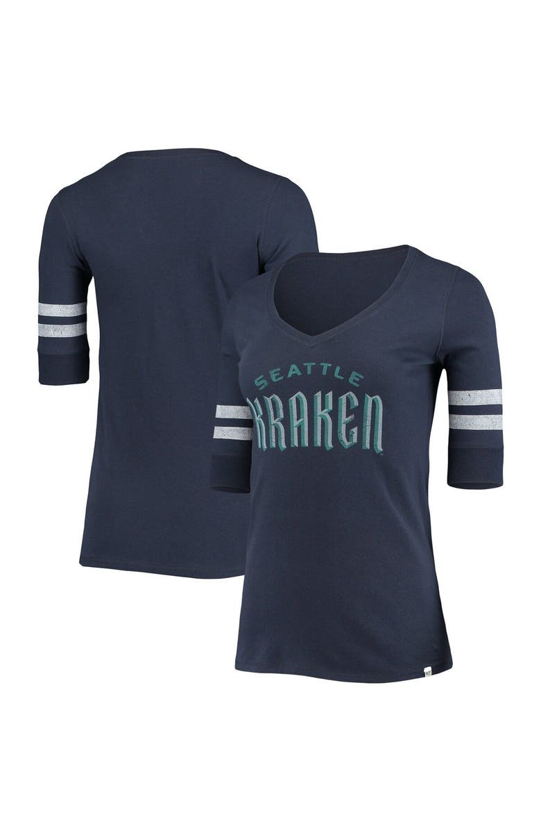'47 Women's '47 Deep Sea Blue Seattle Kraken Flanker Stripes Half-Sleeve V-Neck T-Shirt, Alternate, color, 