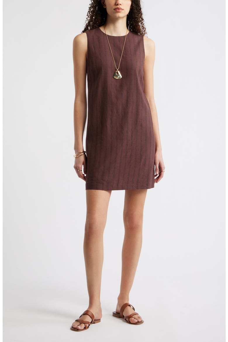 Sleeveless Linen Blend Minidress, Main, color, BROWN- BLACK SONJAY STRIPE
