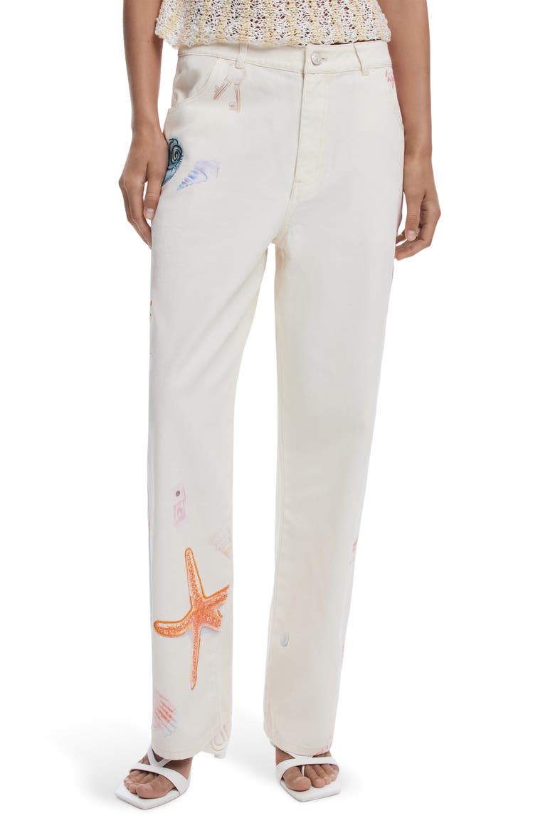 Mixed Print Jeans, Main, color, WHITE
