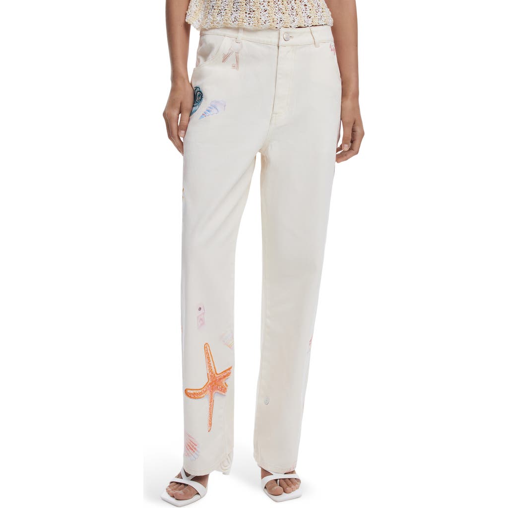 Desigual Mixed Print Jeans In White