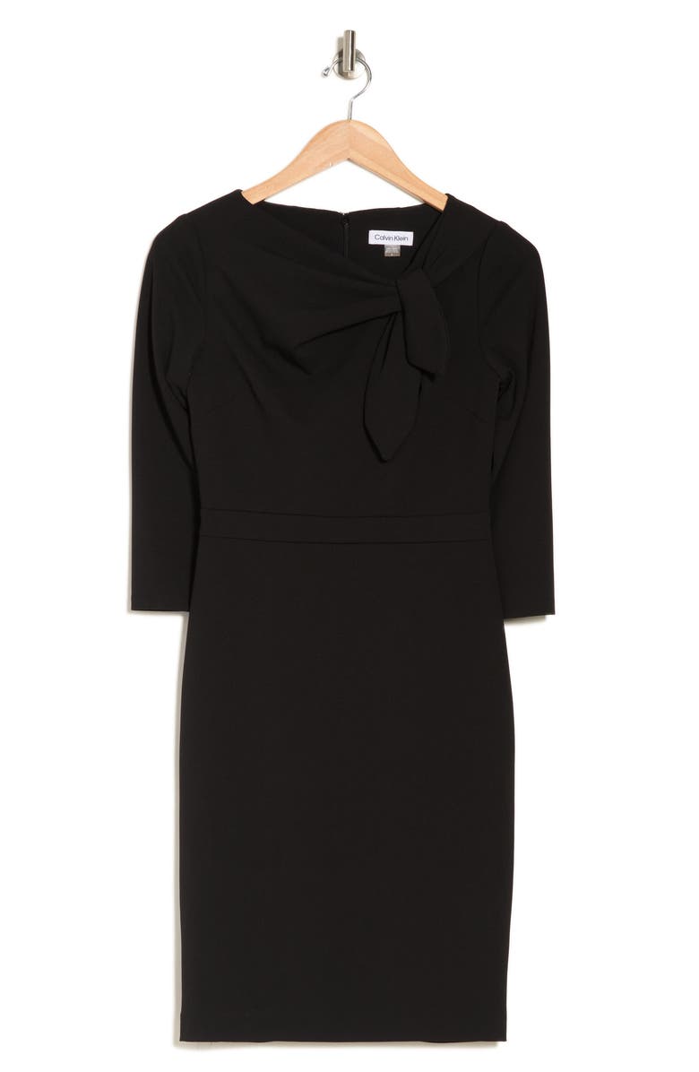 Calvin Klein Tie Neck 3/4 Sleeve Sheath Dress, Alternate, color,