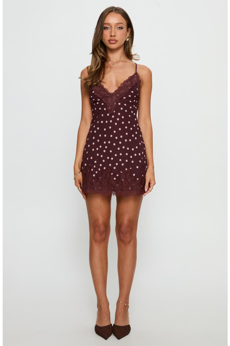 Call My Lover Polka Dot Mini Slipdress, Alternate, color, BROWN POLKA