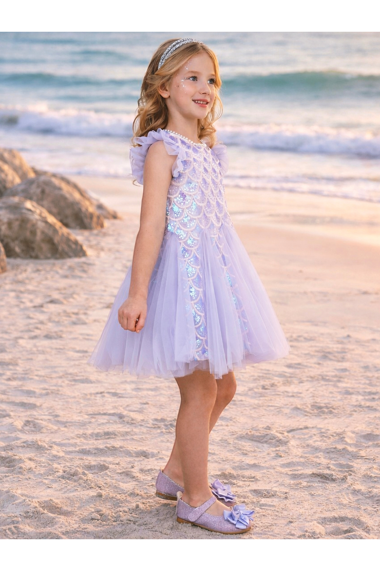 Seaside Shimmer Mermaid Tulle Dress, Alternate, color, Purple