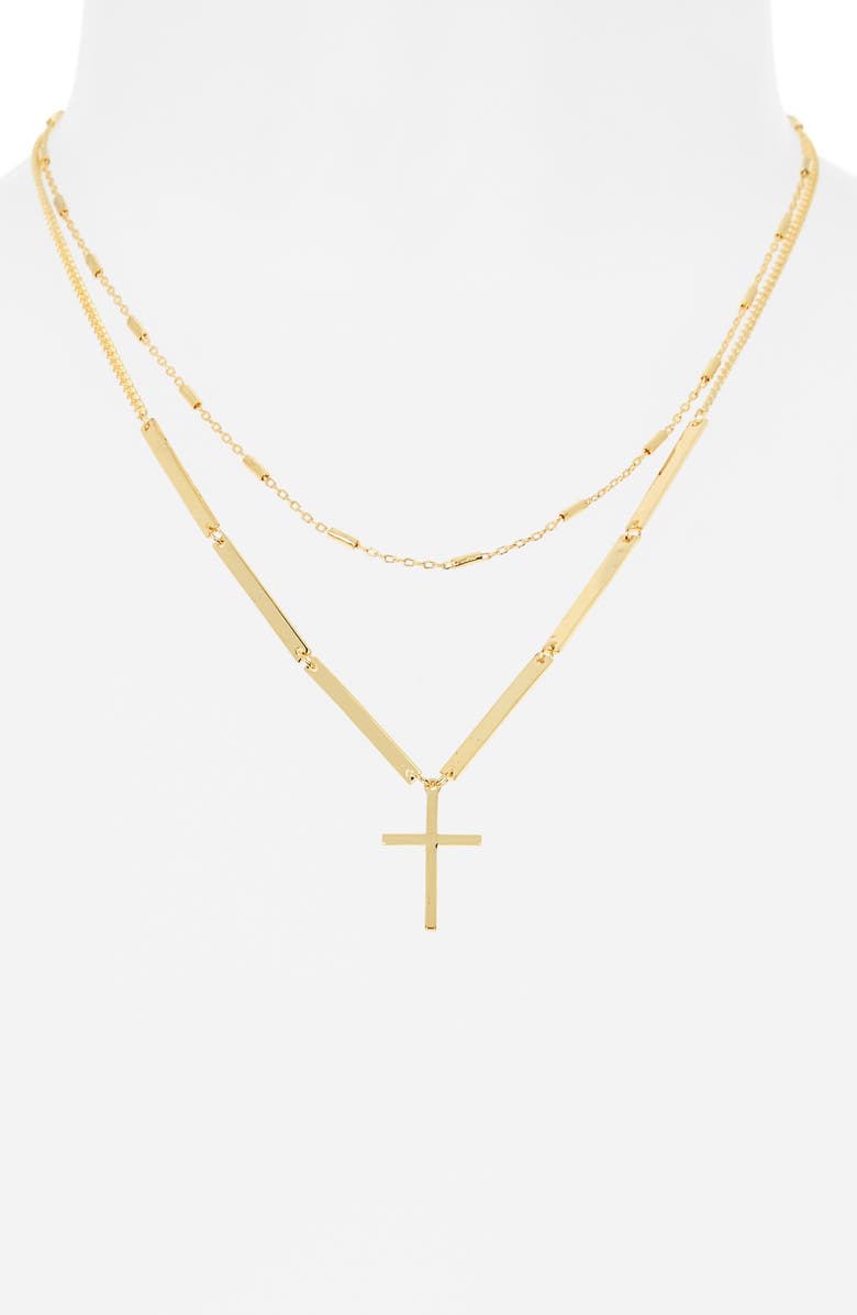 Leith Cross Pendant Layered Necklace, Alternate, color, Gold
