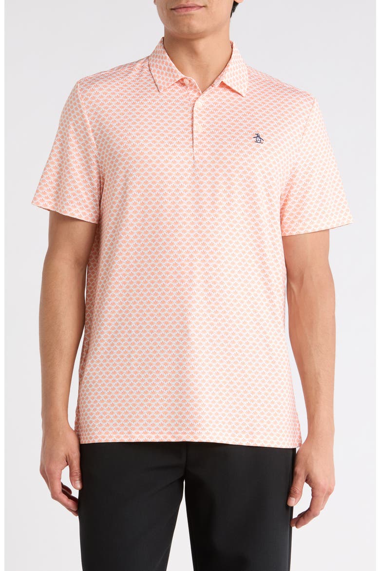 Retro Geometric Print Performance Polo, Main, color, MELON
