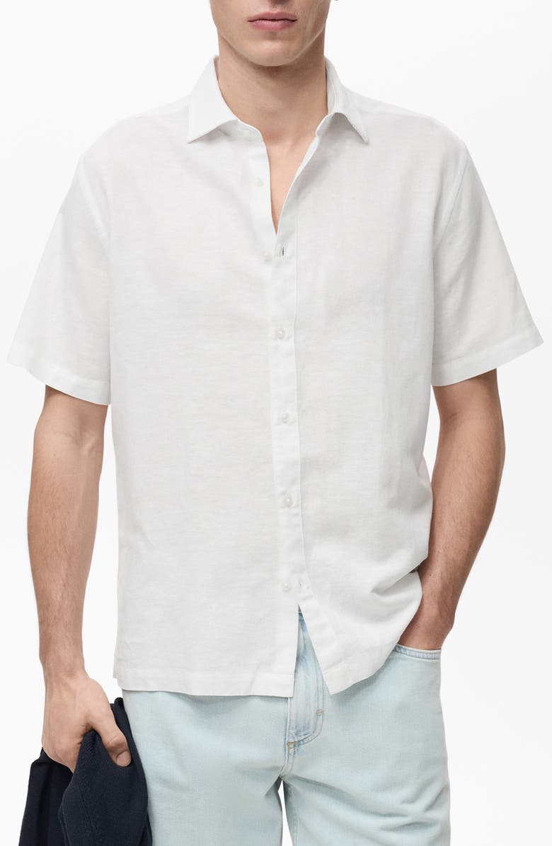 MANGO Regular Fit Linen Blend Button-Up Shirt, Main, color,