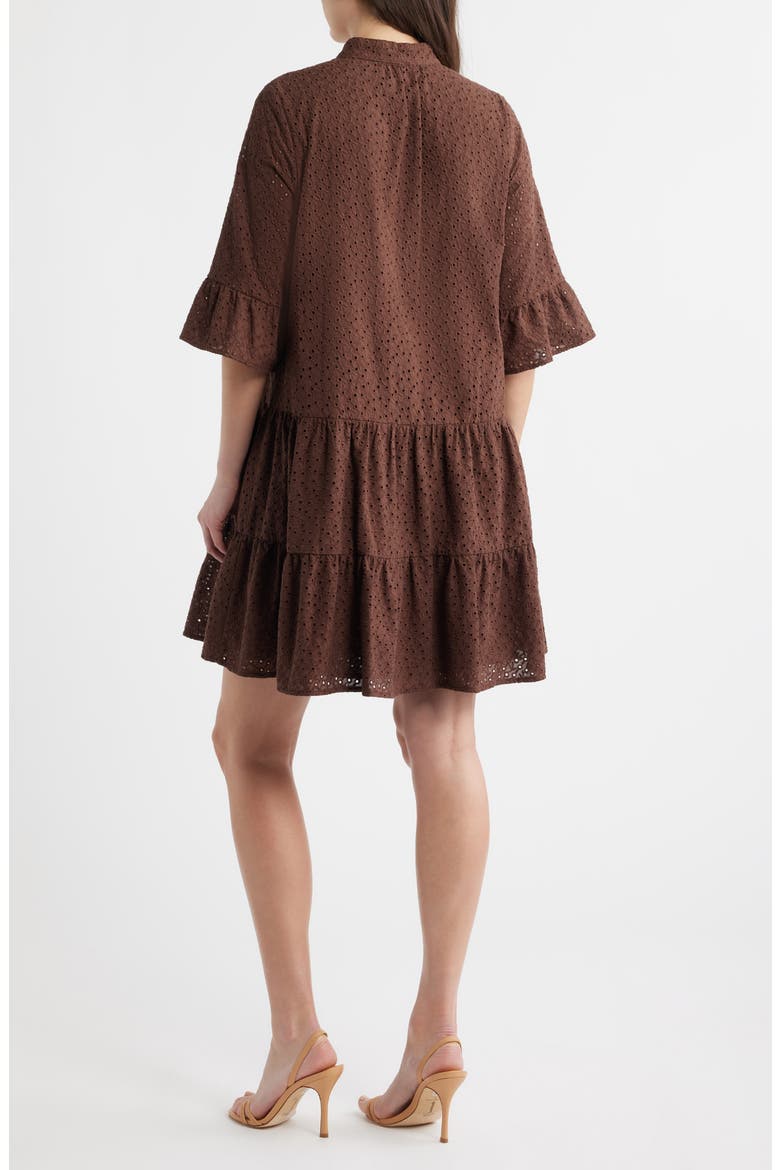 Eyelet Tiered Dress, Alternate, color, DARK CHOCOLATE