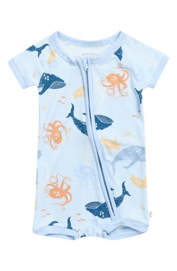 Poppy & Clay Ocean Zip-up One-piece Pajamas In Blue