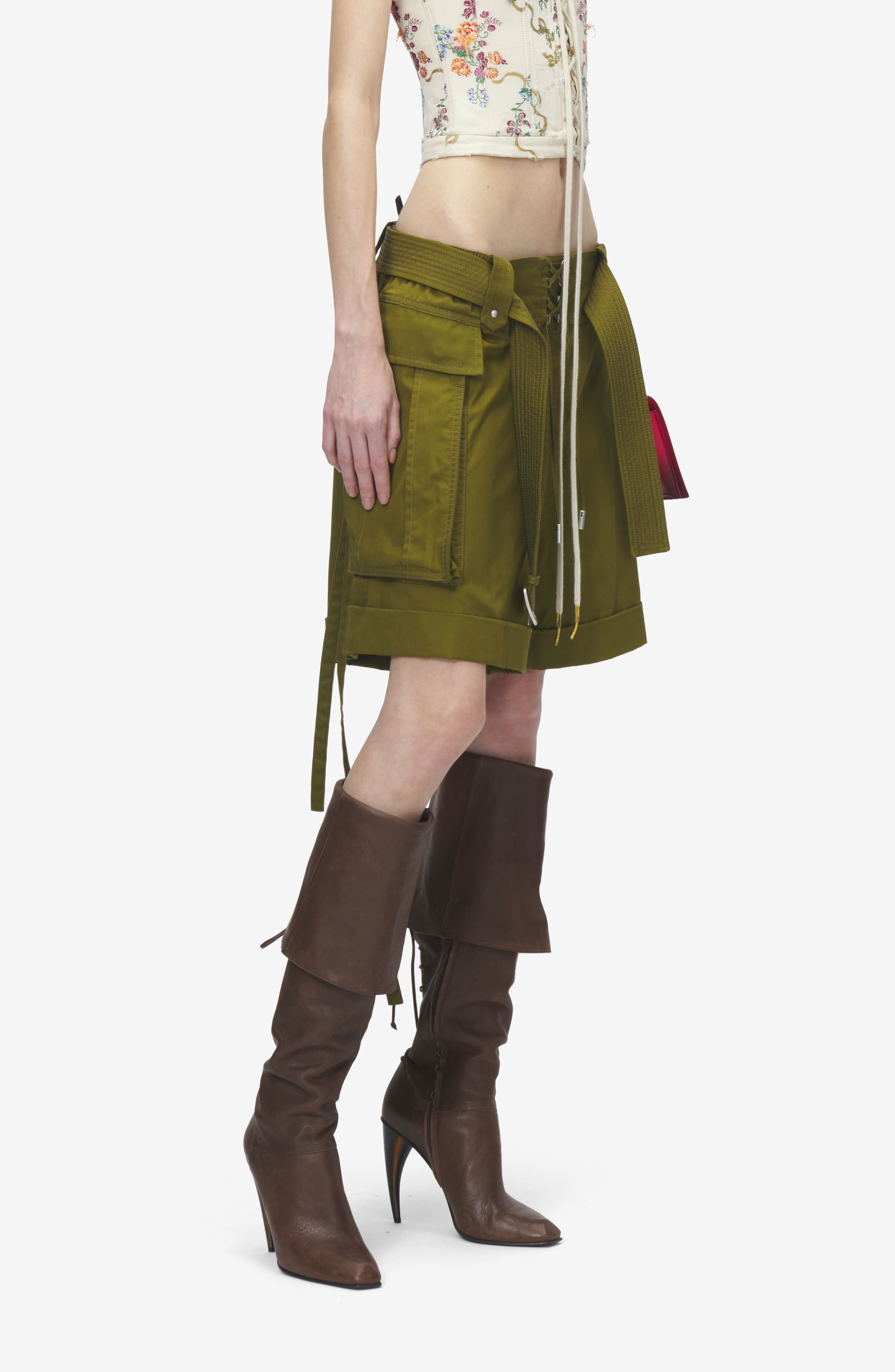 McQueen Horn Shaped Heel Lace-Up Knee High Boot, Alternate, color, Coffee