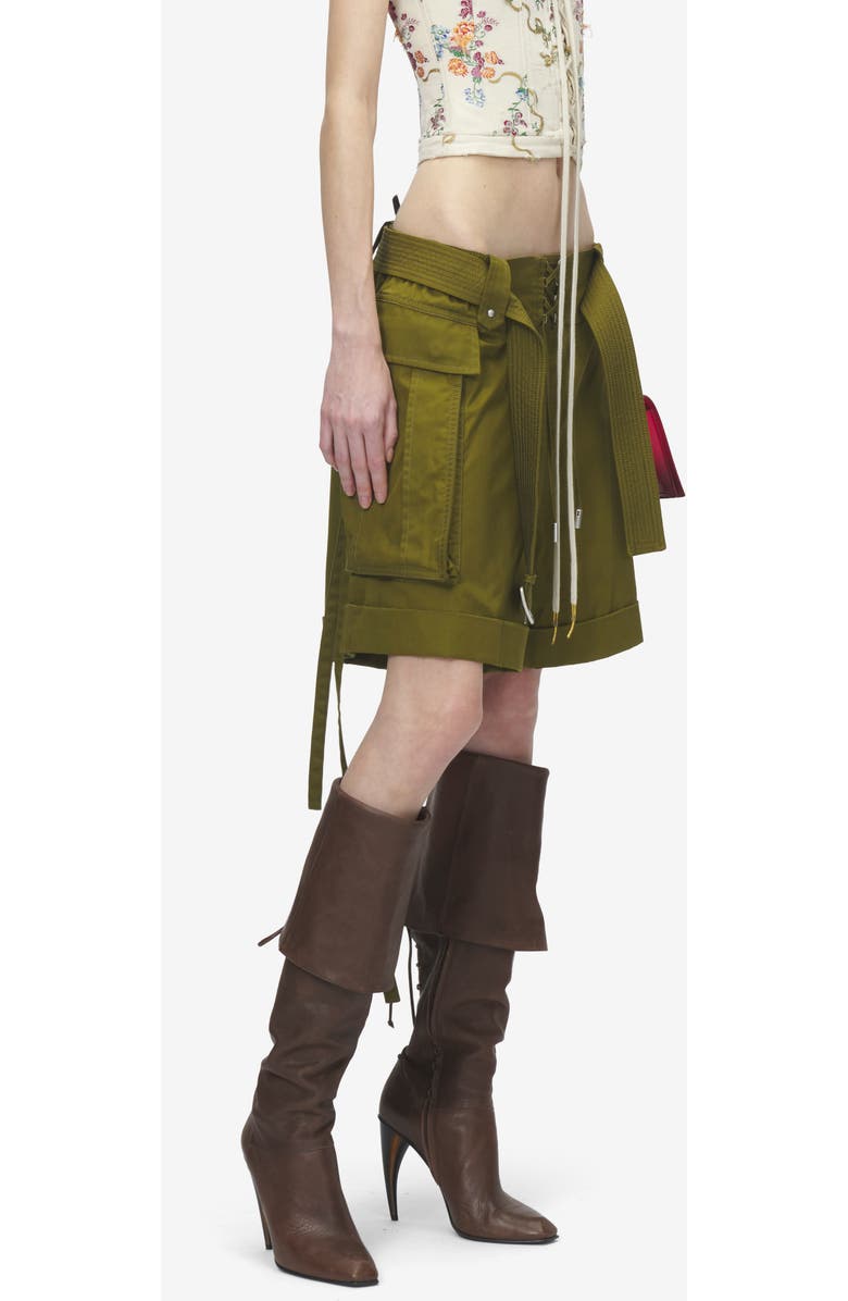 McQueen Horn Shaped Heel Lace-Up Knee High Boot, Alternate, color, Coffee