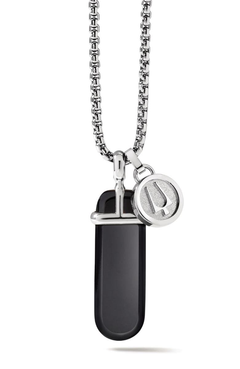 BULOVA Stainless Steel Onyx Pendant Necklace, Main, color,