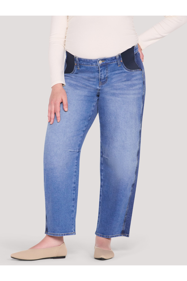 Under Belly Side Panel Barrel Leg Jean, Alternate, color, Medium Wash with Dark Panel