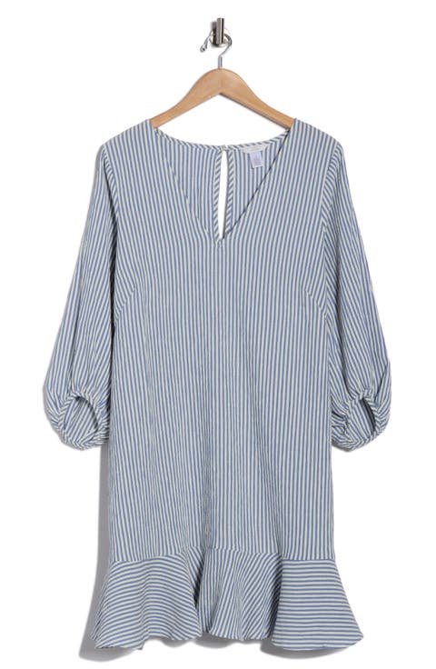 Stripe Long Sleeve Ruffle Shift Dress (Plus)