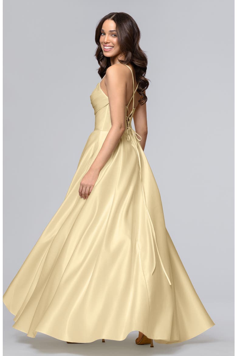 Corset Bodice Satin A-Line Gown, Alternate, color, BUTTER