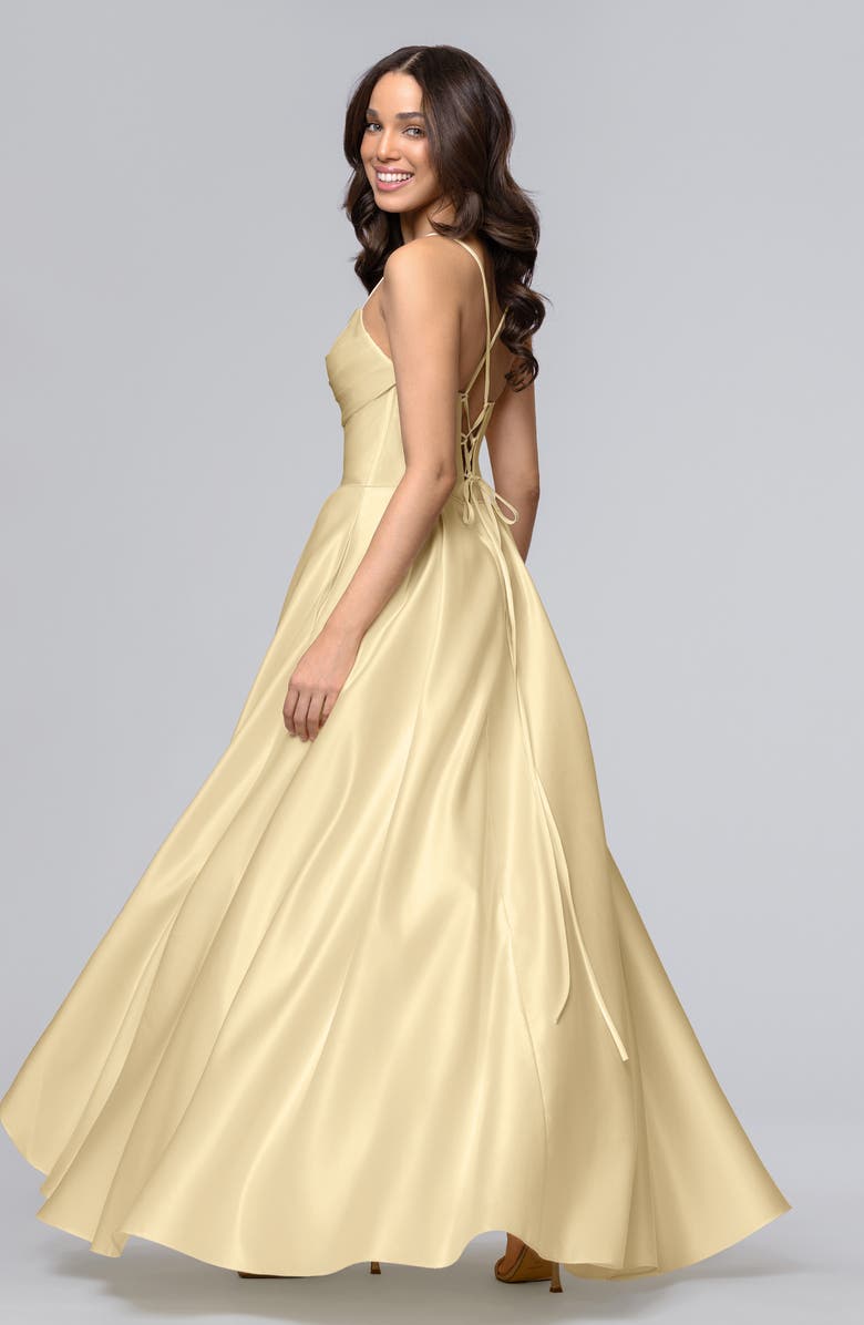Blondie Nites Corset Bodice Satin A-Line Gown, Alternate, color, Butter
