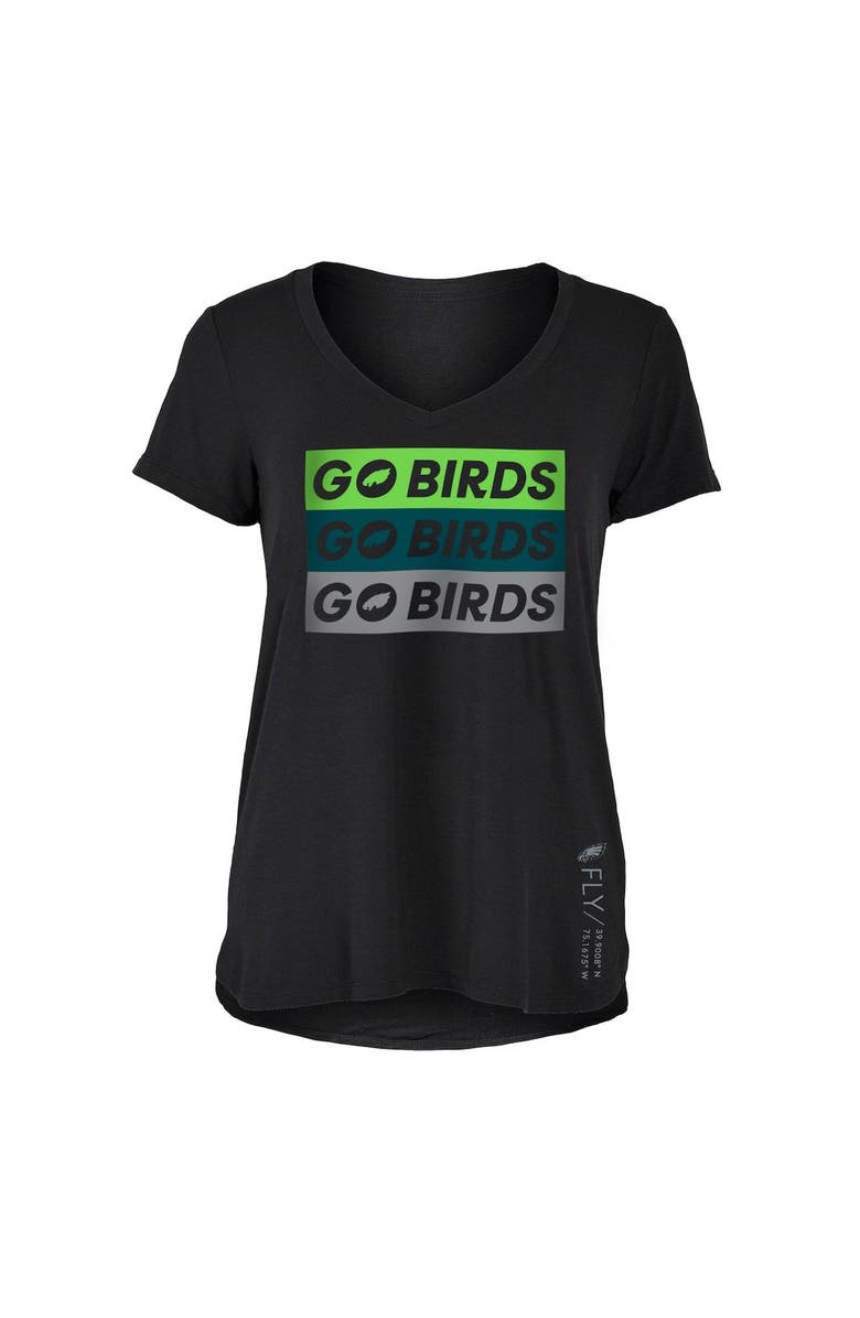 New Era Go Birds Women's New Era Black Philadelphia Eagles Fly Collection V-Neck T-Shirt, Alternate, color,