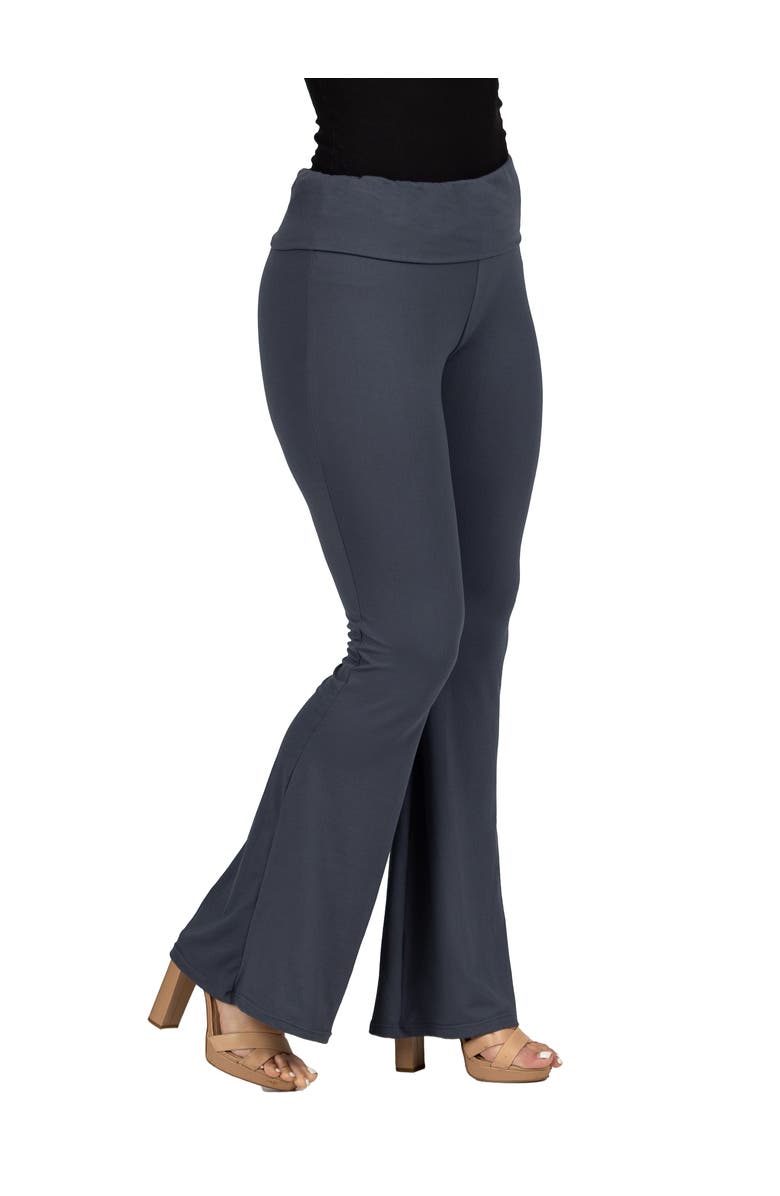 24seven Comfort Apparel Black Bell Bottom Foldover Waist Sweatpants, Alternate, color, Charcoal