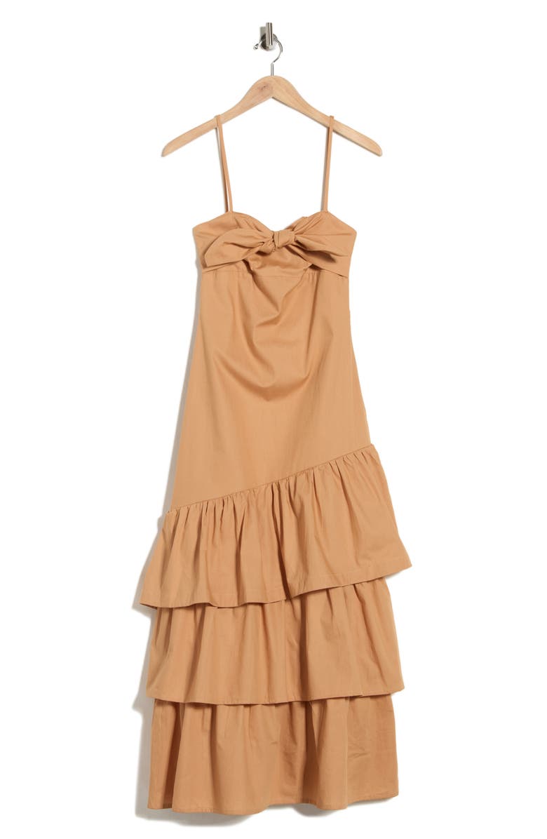 DRESS TO Knotted Ruffle Tiered Sundress, Alternate, color, Palha
