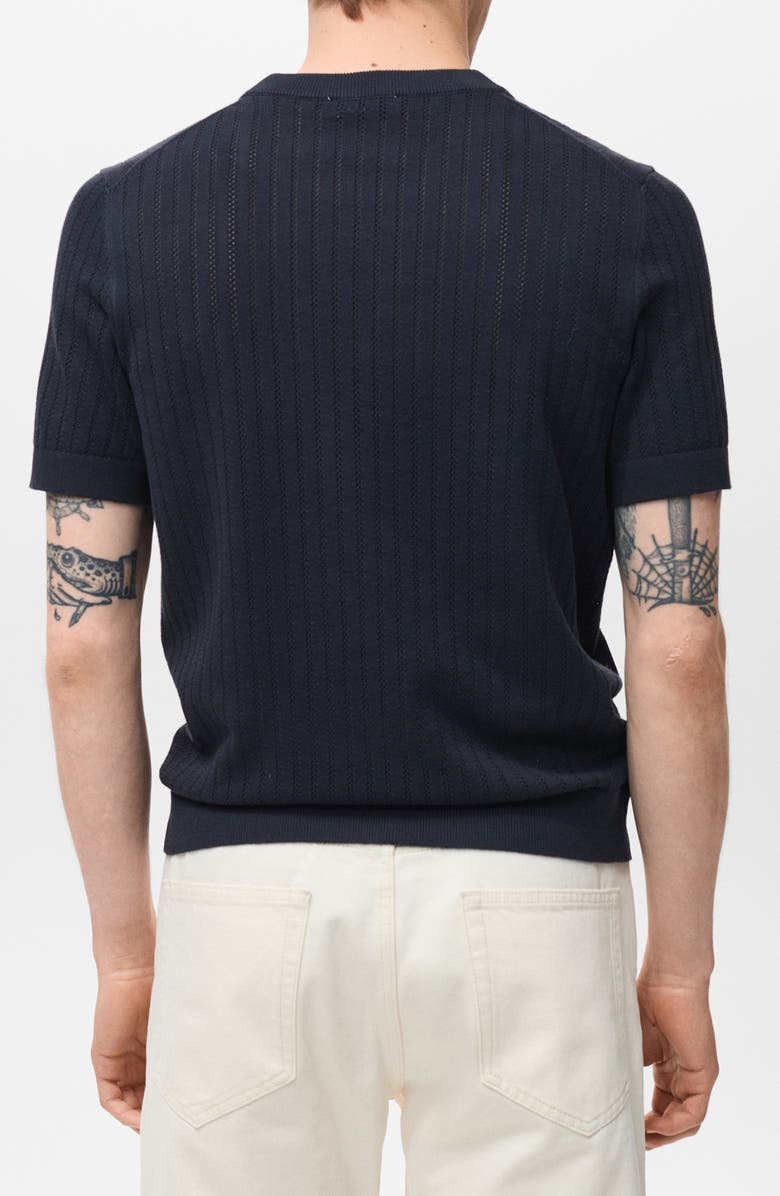 MANGO Openwork Stripe Cotton Top, Alternate, color, Navy