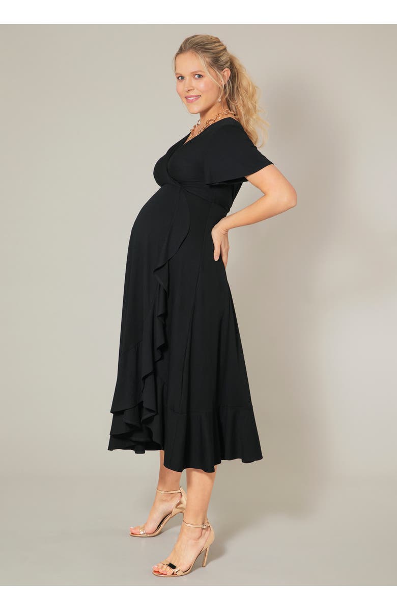 Tiffany Rose Maternity Waterfall Midi Maternity Dress, Alternate, color, Black