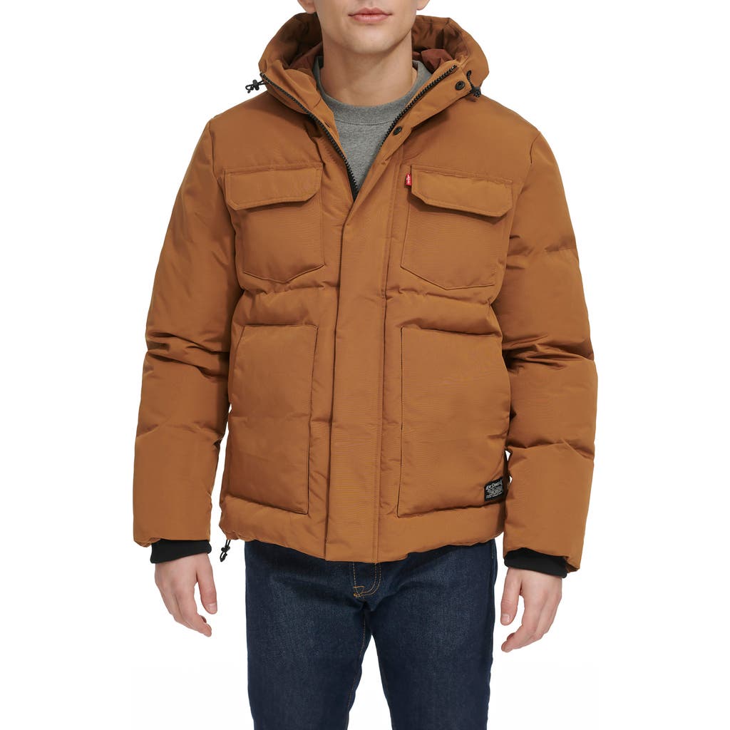 Levi's Water Resistant Hooded Quilted Puffer Jacket In Brown
