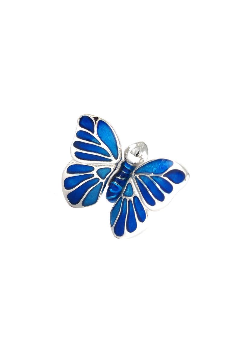 Hand Painted Enamel Butterfly Sterling Silver Lapel Pin, Main, color, BLUE