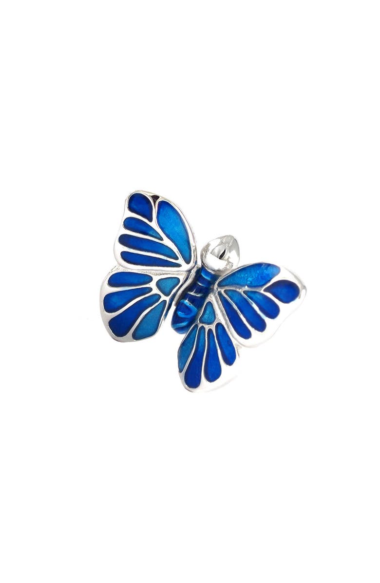 Jan Leslie Hand Painted Enamel Butterfly Sterling Silver Lapel Pin, Main, color, Blue