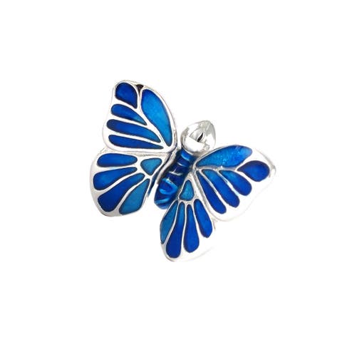 Hand Painted Enamel Butterfly Sterling Silver Lapel Pin