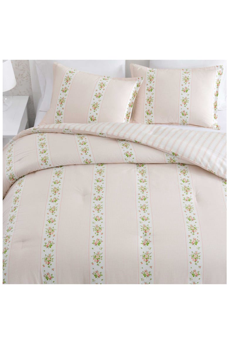 Annabelle Stripe Cotton Comforter Set, Alternate, color, WHITE/ PEARL PEACH/ DARK PINK
