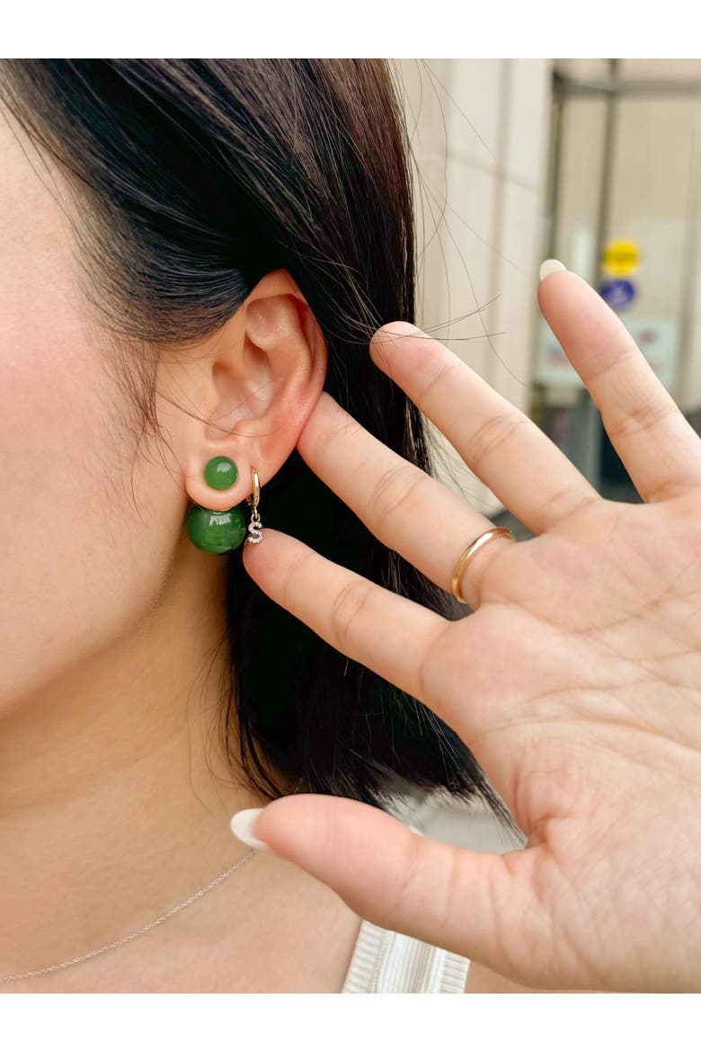 Orbit Duo Double ended jade stone stud earrings, Alternate, color, Bright green
