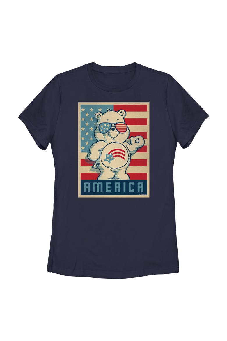 Women's Retro America Cares Bear Short Sleeve Graphic T-Shirt, Main, color, Navy Blue